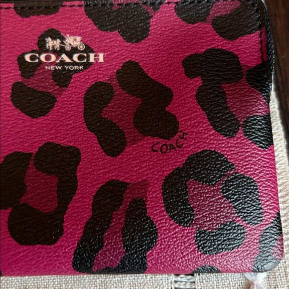 Coach Corner Zip Wristlet in Cranberry and Black Leopard Print - Picture 10 of 10